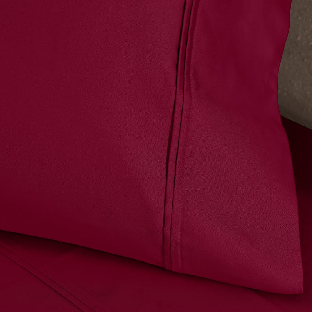Superior 1200 Thread Count Egyptian Cotton Sheet Set, Bedroom Sheets, Modern Home Essentials, Luxury Bedding, 1 Elastic Deep Pocket Fitted Bed Sheet, 1 Flat Sheet, 2 Pillowcases, King, Burgundy