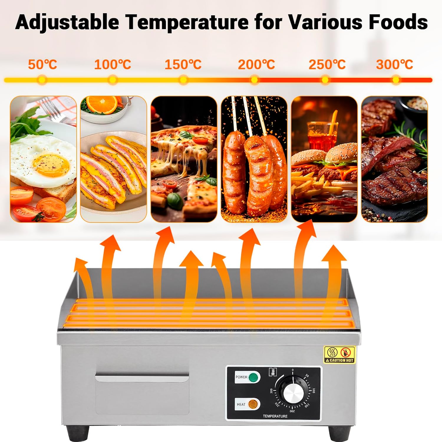 18' Commercial Electric Griddle, Flat Top Griddle With Shovels Brushes, Non-Stick Countertop Electric Griddle for Restaurants Food Trucks, 110V/1600W, Adjustable Temperature Control