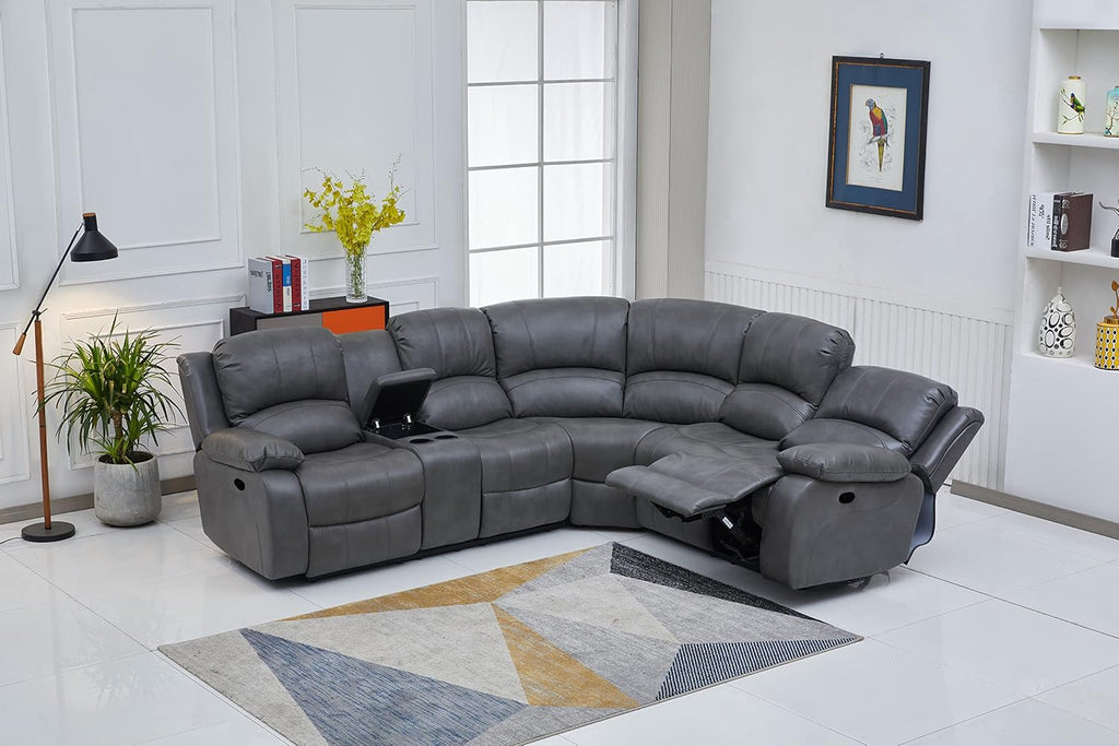 Betsy Furniture Faux Leather 3 Reclining Seats Sectional Couch Set wth Console, Living Room Furniture Set, 8018 Multiple Colors (Gray, Left Console)