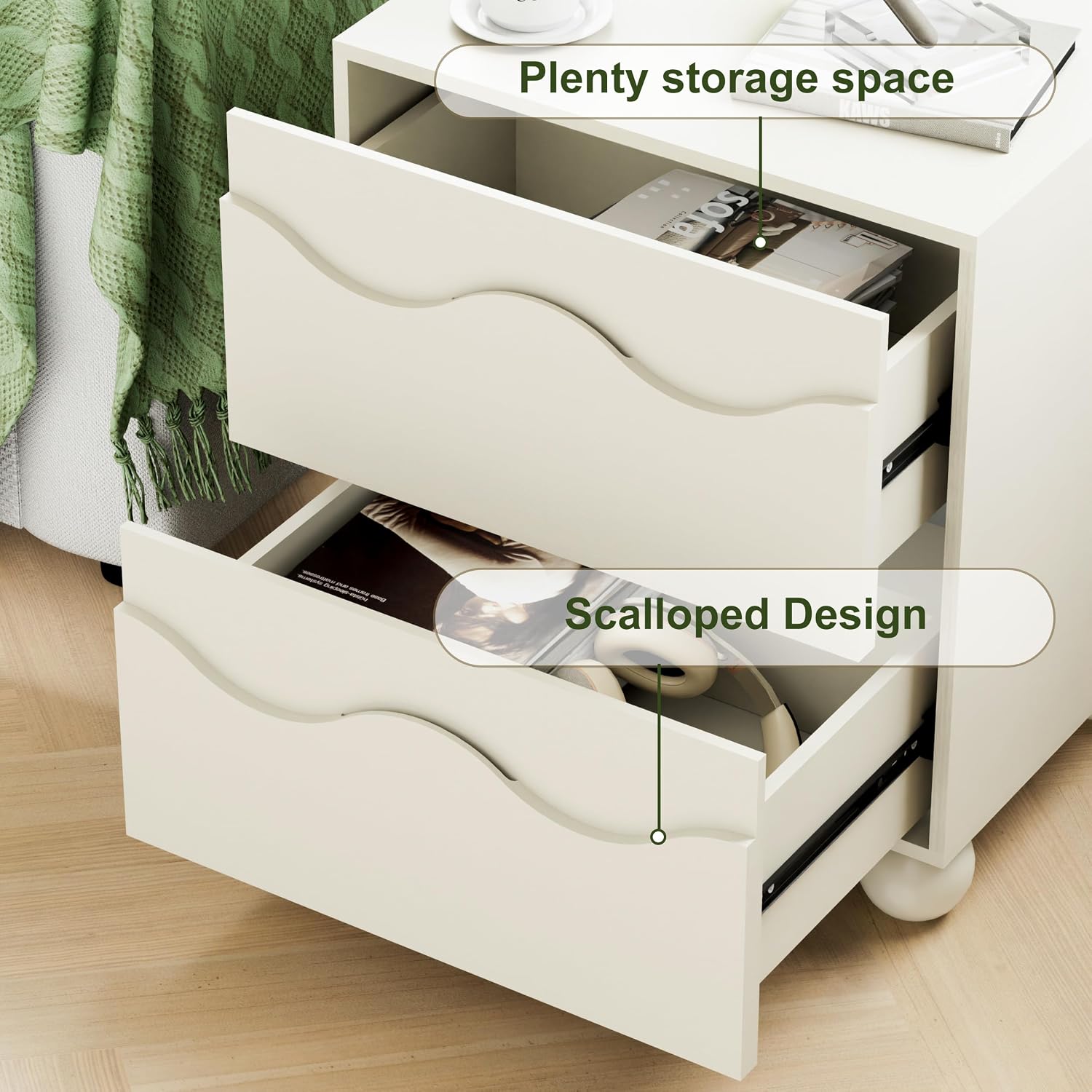 Anbuy Bedroom Sets Begie Sets 2 Pieces, Scalloped Combo 2 Pieces