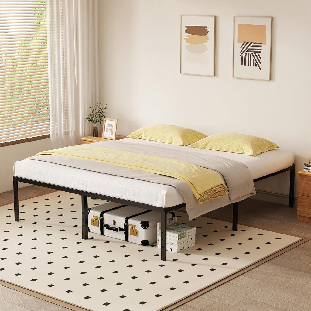 Metal Bed Frame,18 Inches California King,Simple Metal Platform Bed Frame,Storage Space Under The Bed Heavy Duty Frame Bed,Durable,Suitable for Bedroom,Black