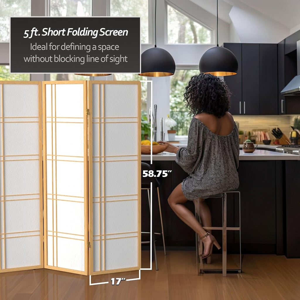 Oriental Furniture 5 ft. Tall Double Cross Shoji Screen - Natural - 4 Panels
