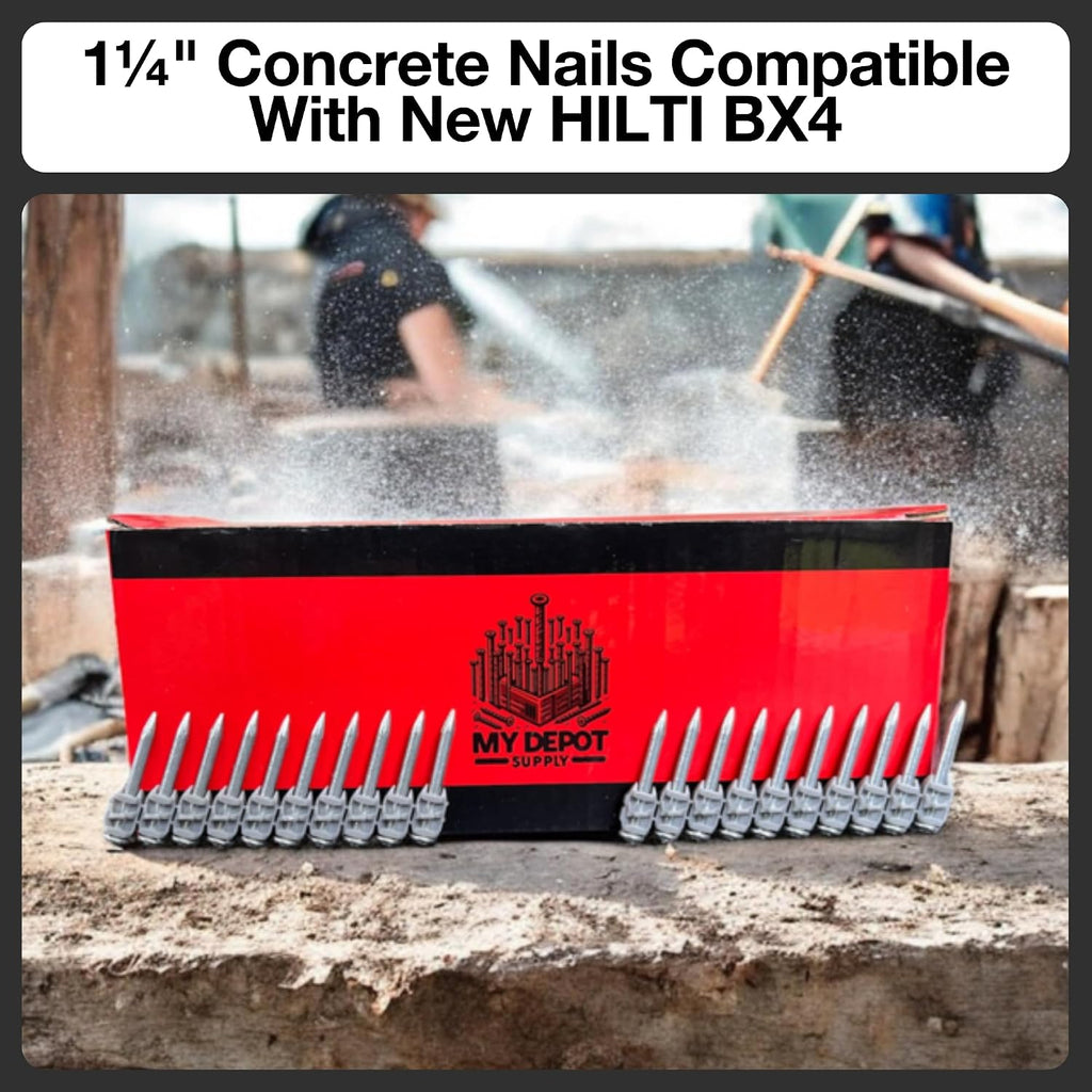 1¼″ Concrete Nails Compatible With Hilti BX4 – 1,000 Count Collated Flat Head Shoot-Drive Nails with Hardened Steel Shank – Heavy-Duty Fasteners for Concrete, Masonry & Construction Projects