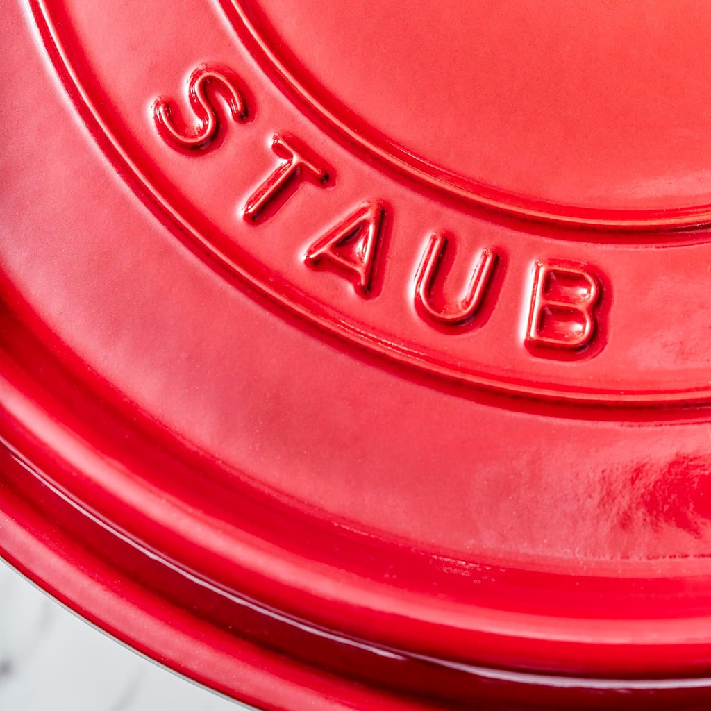 Staub Cast Iron Round Cocotte, Dutch Oven, 4-quart, serves 3-4, Made in France, Cherry