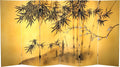 Red Lantern 4 ft. Short Double Sided Bamboo Tree Canvas Folding Screen 6 Panel Freestanding Partition and Separator for Modern and Contemporary Bedroom, Home Office, Studio, Dorm, Apartment