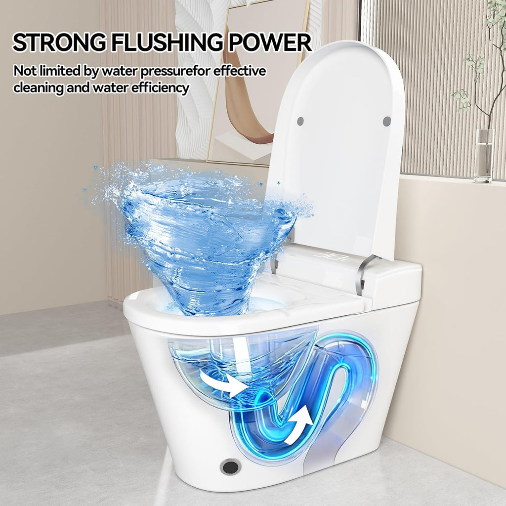 Smart Toilet,One Piece Toilet with Bidet Built In,Dryer & Warm Water - Ceramic Toilet with Sensing Distance, Auto Open/Close Seat,White