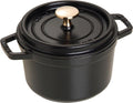 Staub La Cocotte Round 40509-480 'Pico Cocotte Round, Black, 6.3 inches (16 cm), Small, Two-Handed, Casting, Enameled Pot, Waterless Cooking, Induction Compatible