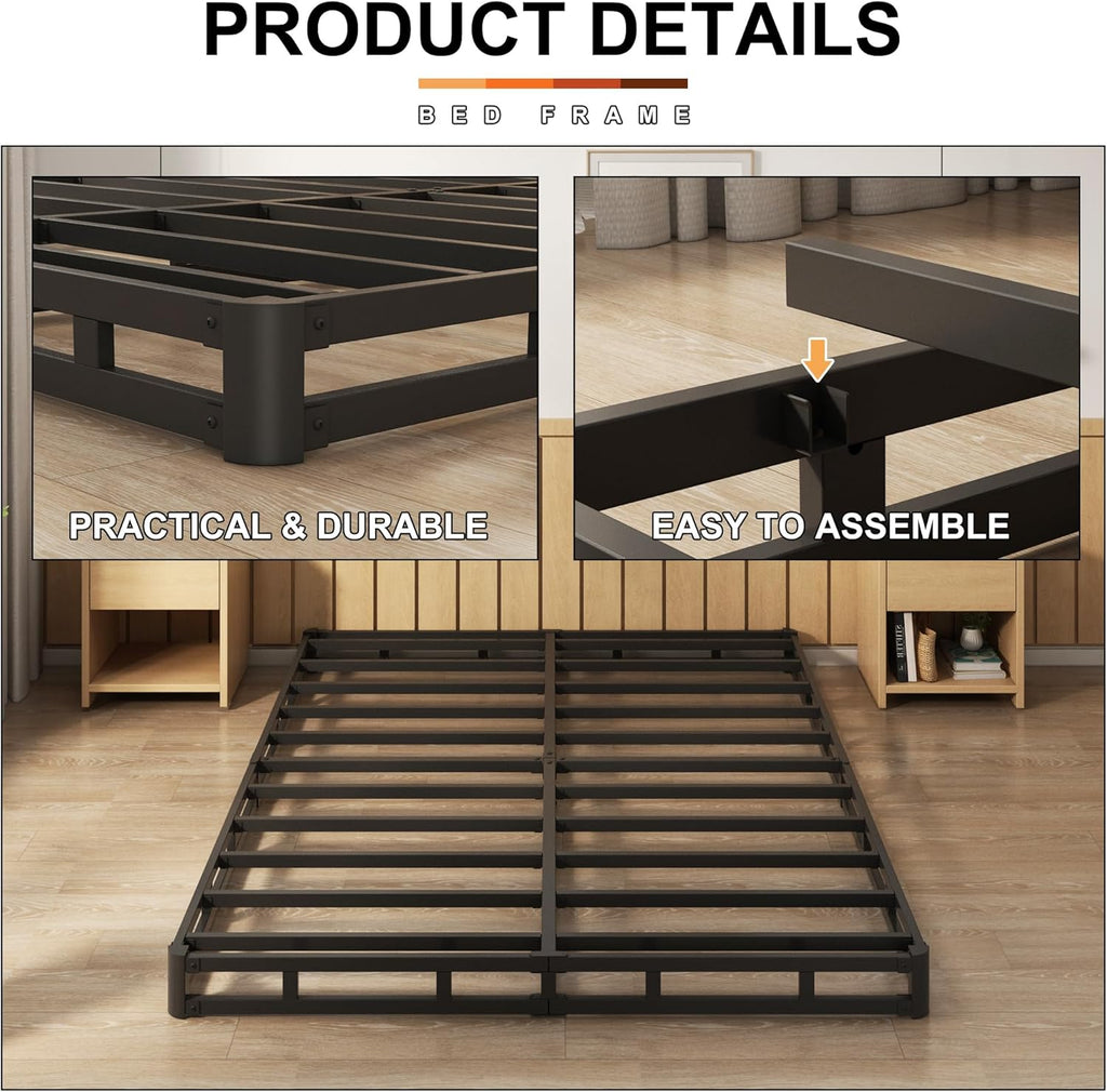 EMODA 5 Inch California King Box Spring Bed Base, 3000 LBS Heavy Duty Metal Mattress Foundation with Fabric Cover, Easy Assembly