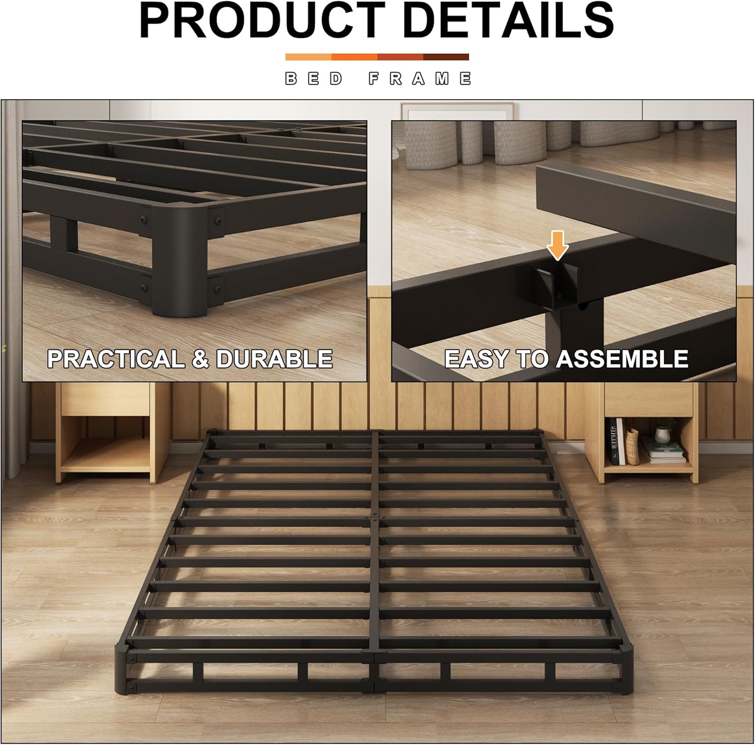 EMODA 5 Inch California King Box Spring Bed Base, 3000 LBS Heavy Duty Metal Mattress Foundation with Fabric Cover, Easy Assembly