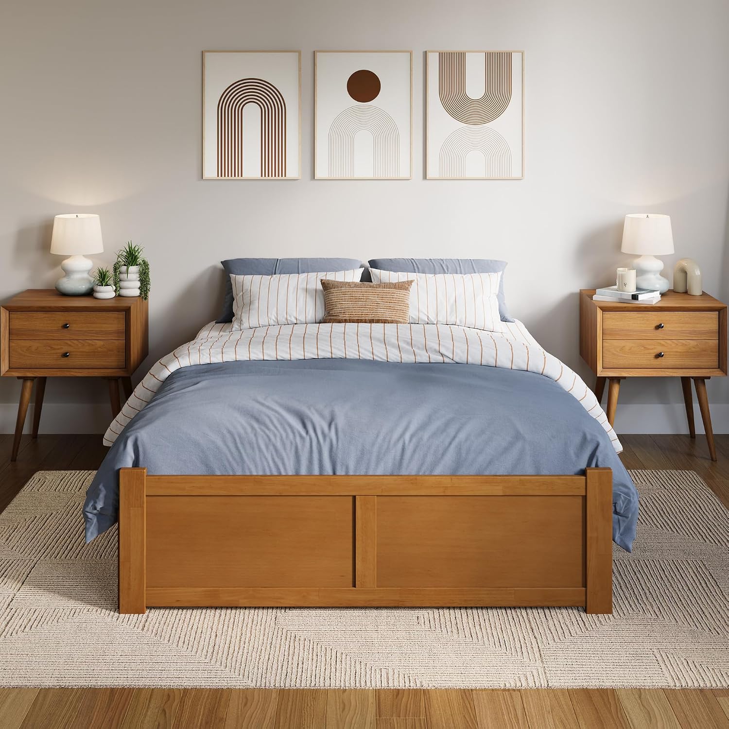 AFI Concord Full Solid Wood Platform Bed with Footboard & Twin Trundle in Light Toffee