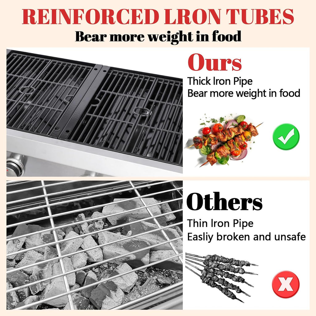 4-Burner Propane Gas Grill and Griddle Combo, Stainless Steel Propane Grill 36,900 BTU Outdoor Cabinet Style with Wheels, Wire Rack and Two Foldable Side Table (2 Grill Pans + 2 Grills)