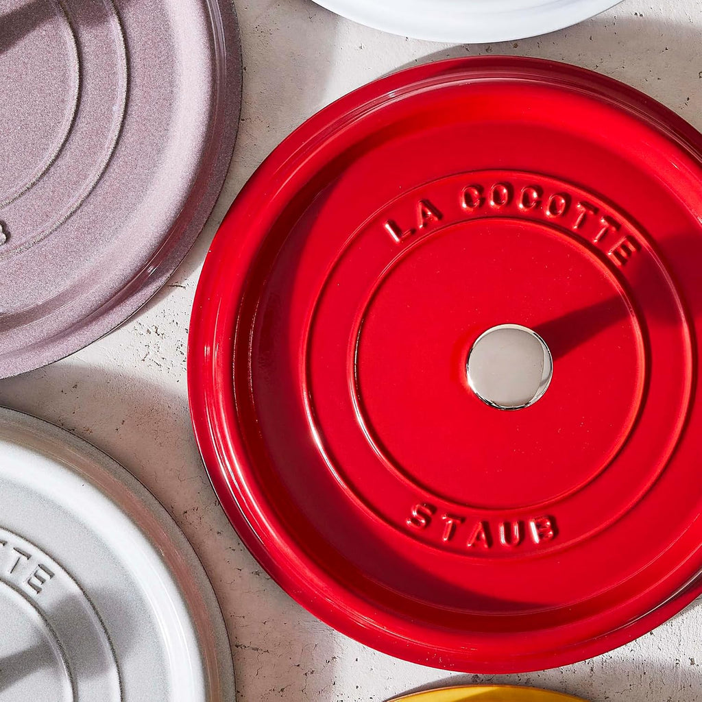 Staub Cast Iron Round Cocotte, Dutch Oven, 4-quart, serves 3-4, Made in France, Cherry