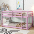 Bunk Bed Twin Over Twin, Floor Bunk Bed with Ladder, Safety Guard Rails, Heavy Duty Wooden Twin Bunk Beds Frame Low Bunkbeds No Box Spring Required, Pink