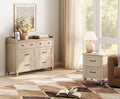 WAMPAT 2 Piece Bedroom Set - Includes 6 Drawer Dresser for Bedroom, Mid Century Nightstand with Charging Station & Drawers, 2 Piece Dresser and Nightstand Sets, Beige