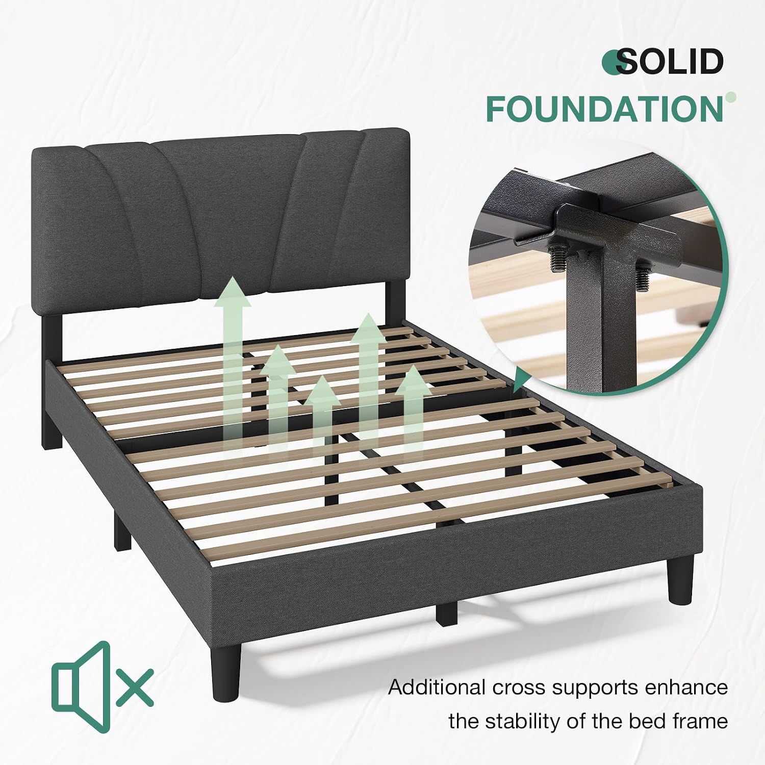 Novilla Full Bed Frame Upholstered Platform Full Size Bed Frame with Adjustable Headboard, Strong Weight Capacity, No Box Spring Needed, Easy Assembly, Grey