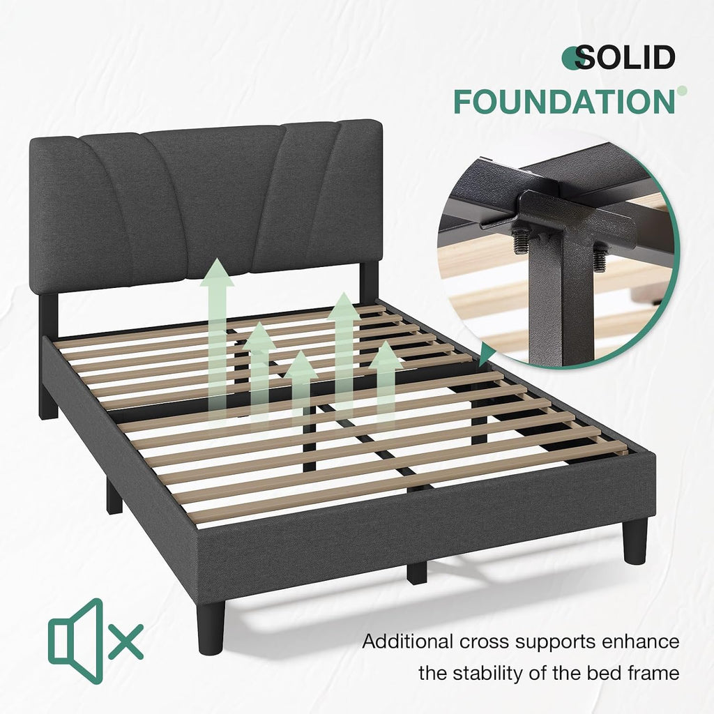 Novilla Queen Size Bed Frame Upholstered Platform Queen Bed Frame with Adjustable Headboard, Strong Weight Capacity, No Box Spring Needed, Easy Assembly, Grey