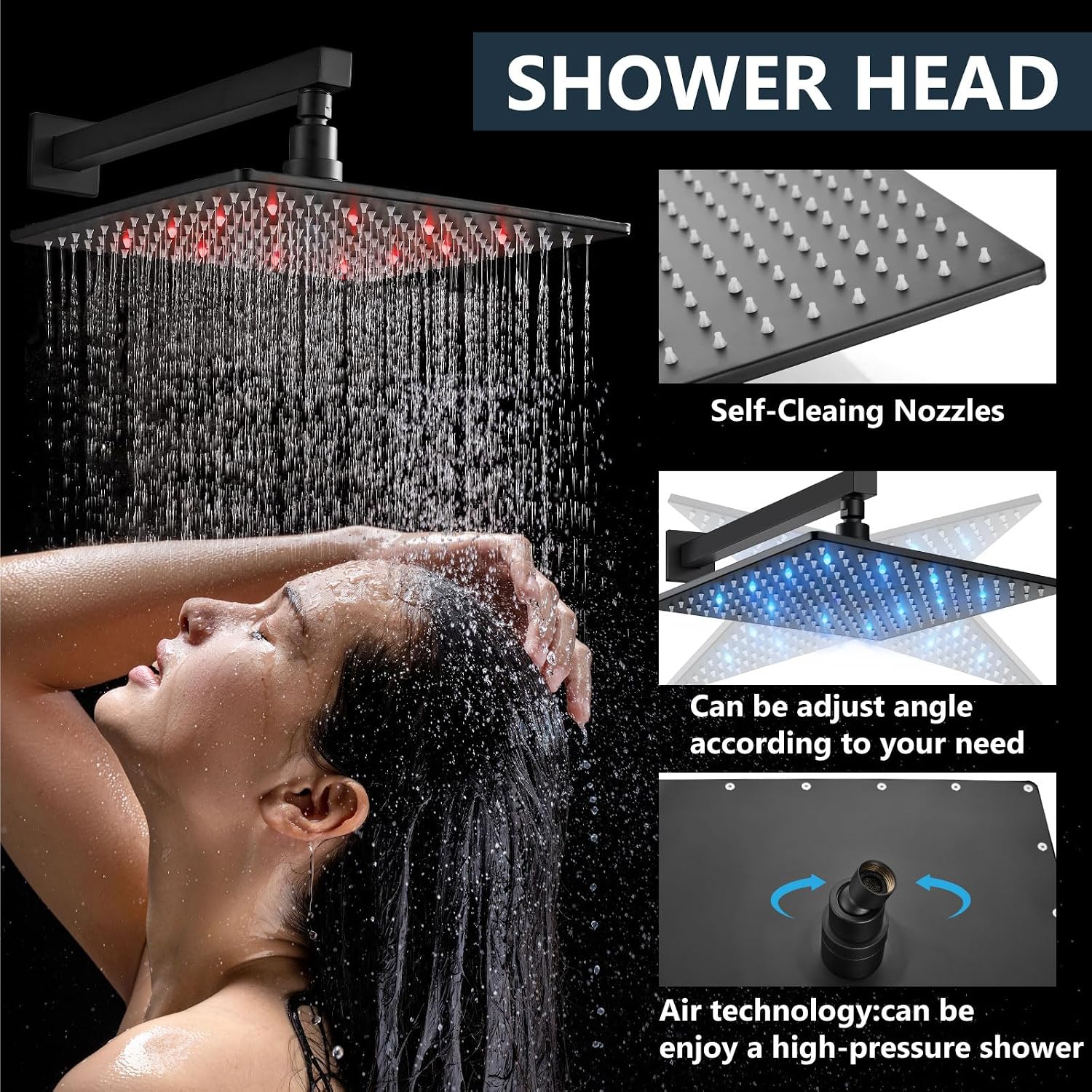 Aolemi Shower Faucet Set with Handheld Spray High Pressure Shower System Shower Faucets Sets Complete Rough-in Valve and Shower Trim Kit Wall Mount Rainfall 12 Inch LED Shower Head Matte Black