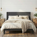 Gizoon Queen Bed Frame with Wingback Headboard, Upholstered Platform Bed with Modern Geometric Headboard, Wooden Slats, Noise-Free, No Box Spring Needed