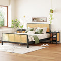 3-Pieces Bedroom Furniture Sets,Full Size Rattan Platform Bed with 2 Nightstands, Perfect for Teens Adults (Espresso/Rattan, Full)