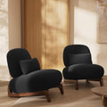 Morden Fort Modern Accent Chairs Set of 2, Sturdy Tilted Wood Legs with Thick Cushion Comfy Lumbar Pillow Armless Reading Chairs for Living Room Lounge Bedroom - Black
