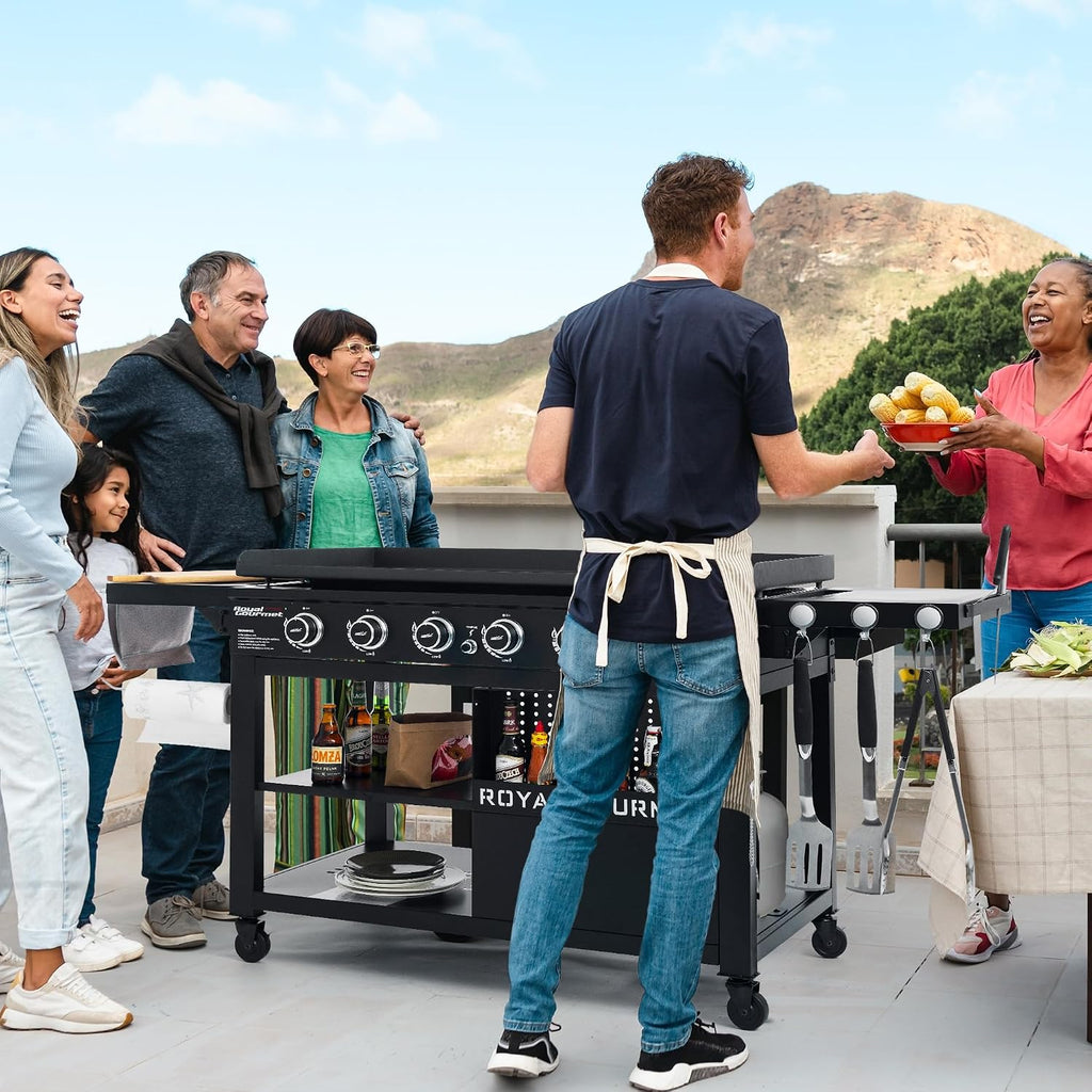 6-Burner Propane Gas Grill Griddle with Foldable Side Tables, 44-Inch Flat Top Grill with Double-Layer Bottom, Ideal for Outdoor Cooking, Black, GB6000-SC