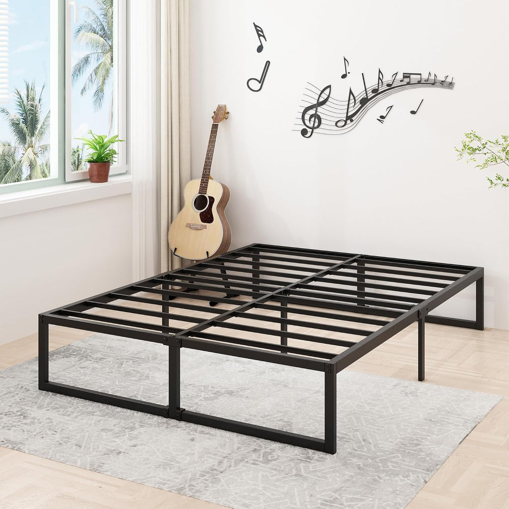 Lutown-Teen 14 Inch Full XL Size Bed Frame No Box Spring Needed, Heavy Duty XL Full Metal Platform Beds with Sturdy Steal Slats for Mattress Foundation, Easy Assembly, Noise Free, Black