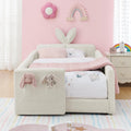 VilroCaz Twin Size Upholstered Platform Bed with Safety Guardrail and Cute Rabbit Ear Shaped Headboard, Boucle Fabric Montessori Kids Bed with Pocket and Sturdy Slats Support (Beige-7.24)