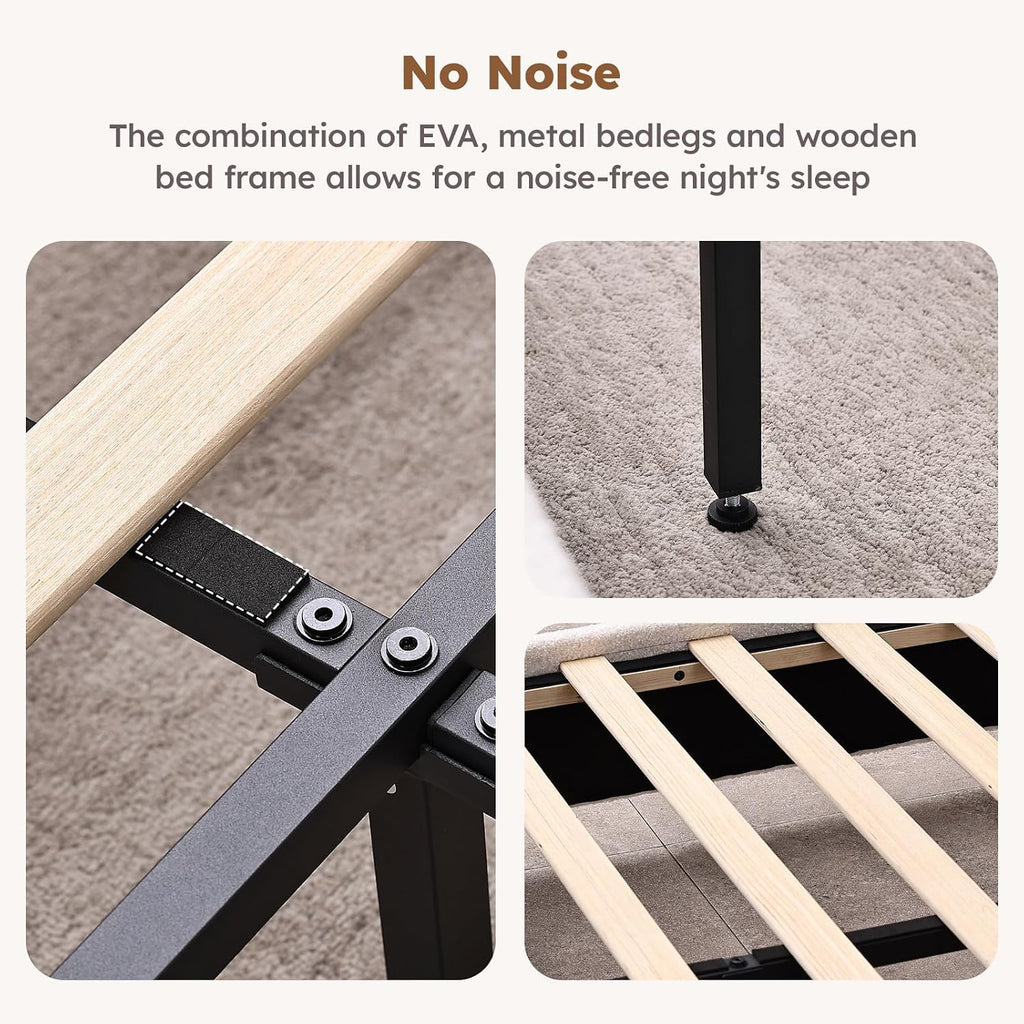 Queen Size Cloud Bed Frame, Soft Boucle Bed Frame with Adjustable Headboard, Solid Wood Legs, Rounded Corners Design & Easy Assembly – Modern Platform Bed,Cream