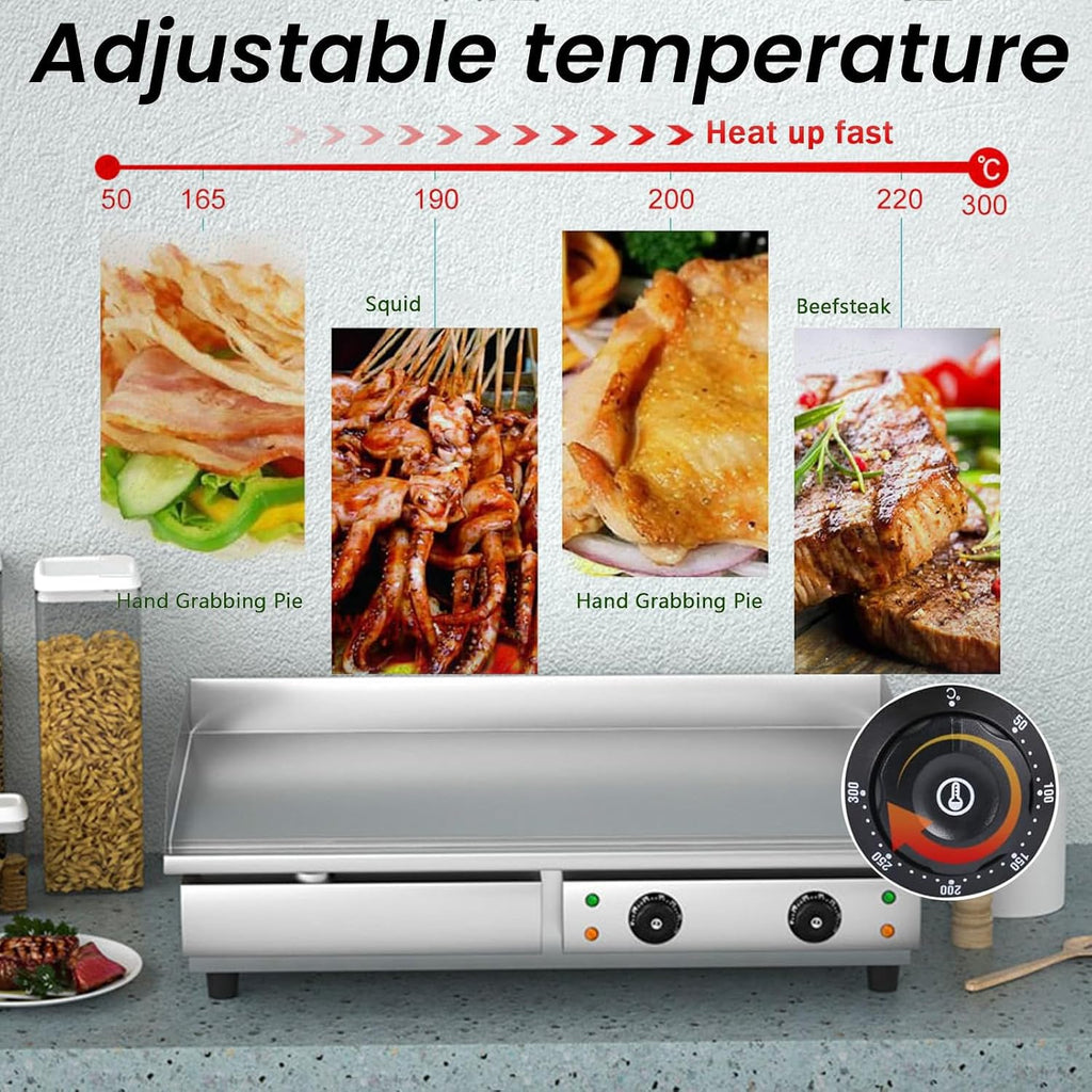 Commercial Electric Griddle 29 Inch Large Countertop Griddle Non-Stick Flat Top Grill Stainless Steel Pancake Griddle with Adjustable Temperature 122°F-572°F