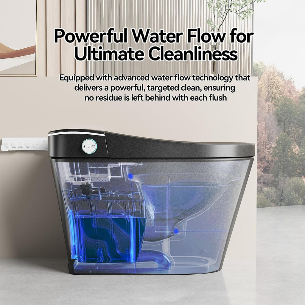 Smart Toilet,One Piece Toilet,Ceramic Toilet with Bidet Built in & Dryer, Auto Open/Close, Instant Warm Water,Heated Seat,Sensing Distance, Black