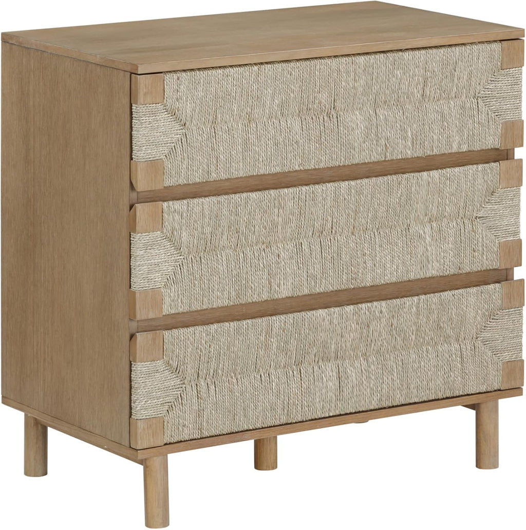 Nathan James Beacon 3 Drawer, Light Brown Boho, Bohemian Woven Seagrass Storage Cabinet for Living Room