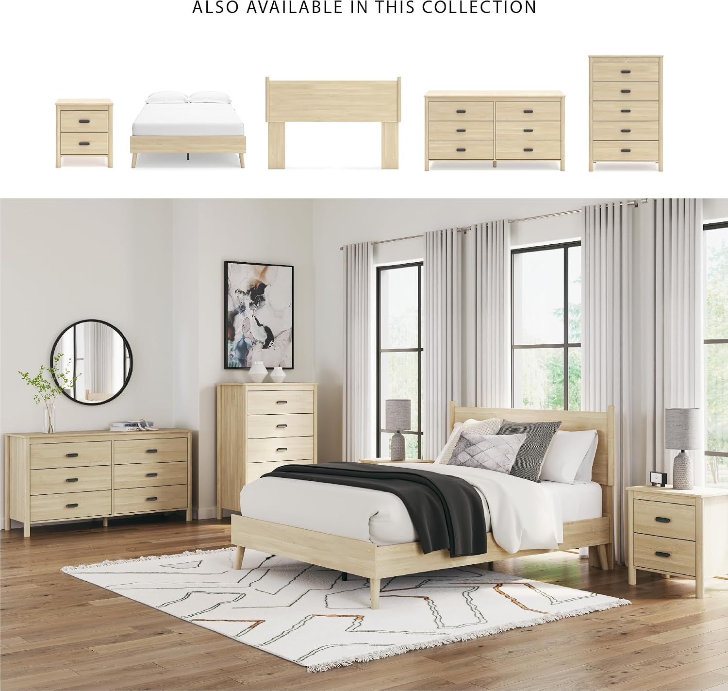 Signature Design by Ashley Cabinella Casual Full Platform Bed with Metal Slats, Wood, Foundation or Box Spring Not Needed, (Headboard Not Included), Light Brown