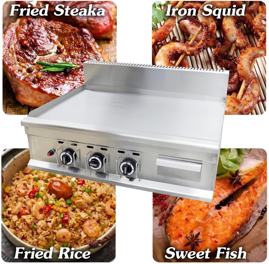INTSUPERMAI Commercial Grill Griddle LPG Countertop Griddle 2800Pa Flat Top Grill Hot Plate Stove Stainless Steel Teppanyaki Grill Plate Size 35.63×21.65 in for Restaurant Kitchen Camping Outdoor BBQ