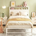 Weehom Twin Bed Frames for Kids, Twin Size Bed with 2 Tiers Wood Shelves Headboard No Box Spring Needed Easy Assembly Heavy Duty Metal Plaform, White