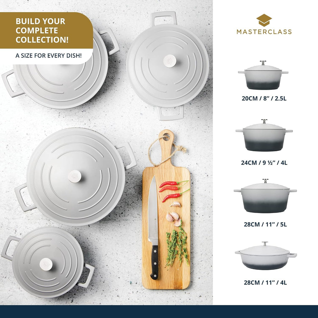 MasterClass Cast Aluminium Casserole Dish, Grey Ombre, 28cm/5Litre, Gift Boxed