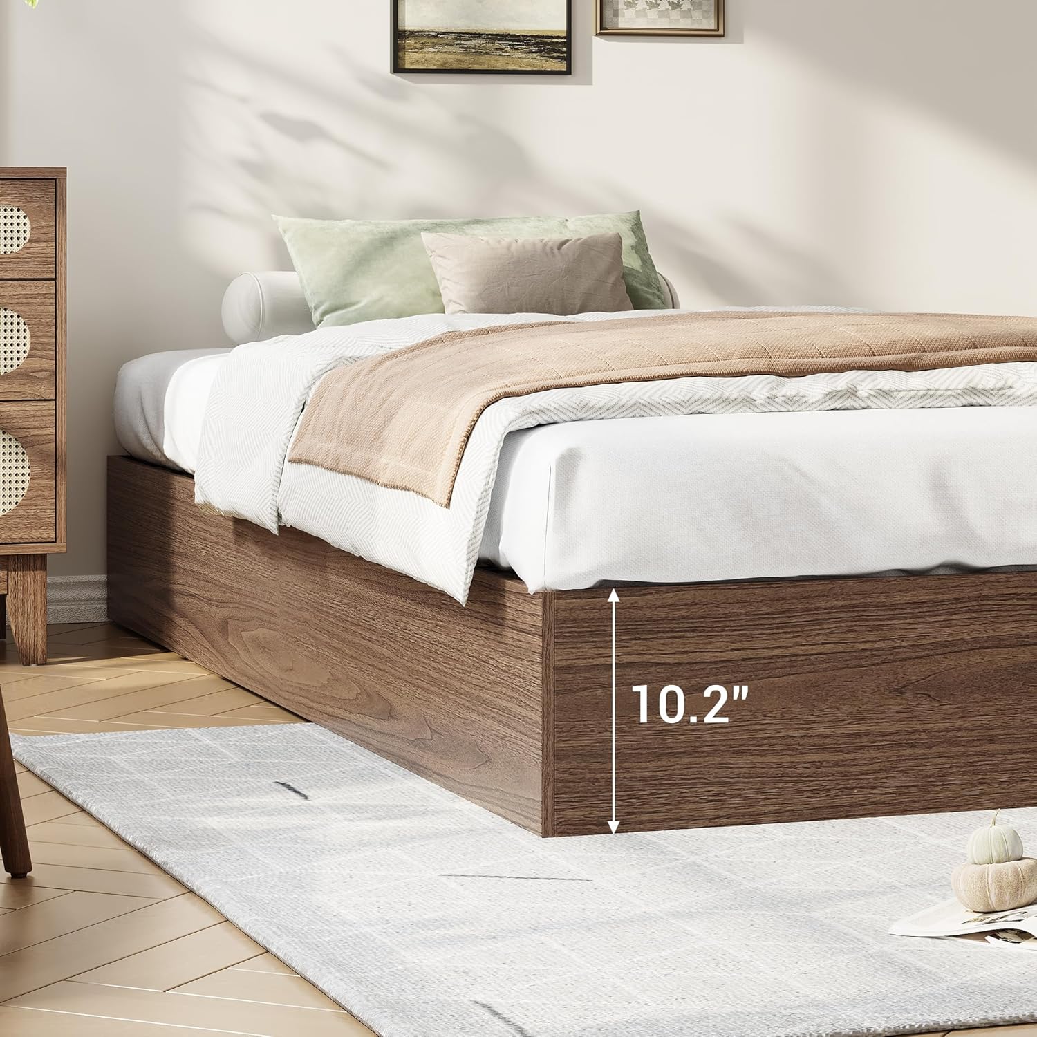GarveeHome Twin Size Wood Platform Bed Frame with 2 Storage Drawers, Wooden Bed Frame Without Headboard, Wood Slat Support, No Box Spring Needed, Easy Assembly