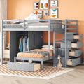 Ball & Cast Full Over Twin Bunk Bed with Safty Guardrail & Storage Stair,Wood Loft Bedframe W/Wardrobe & Drawers,Space-Saving Design,Easy Assembly,Versatile Furniture for Boys Girls Teen Bedroom,Gray