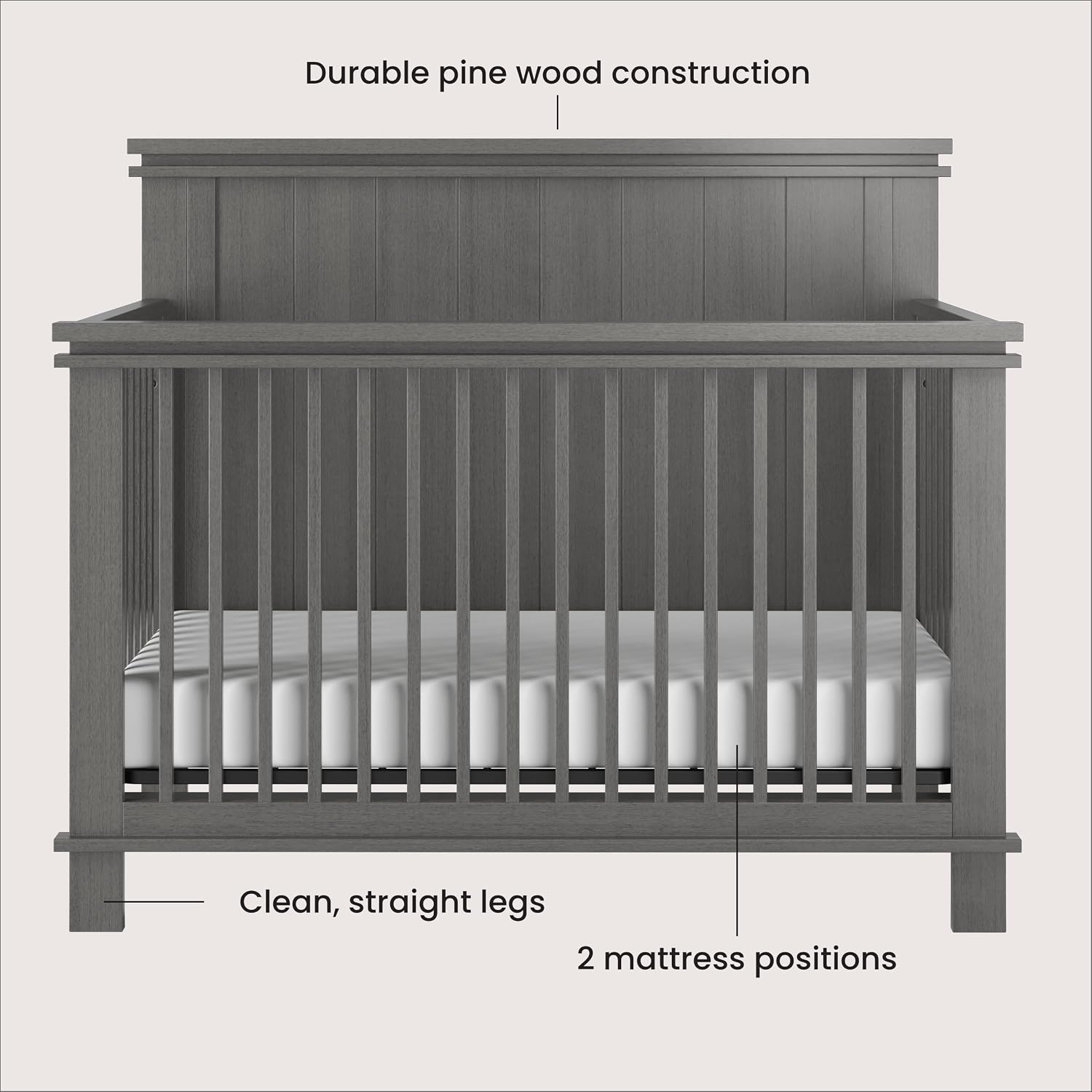 Child Craft Denman Crib, Dresser and Chest Nursery Set, 3-Piece, Includes 4-in-1 Convertible Crib, Dresser and Chest, Grows with Your Baby (Midnight Gray)