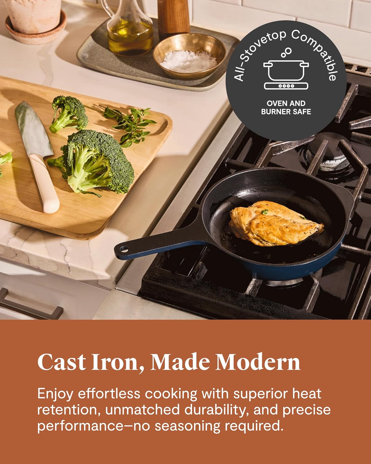 Caraway 8-Piece Enameled Cast Iron Set - 10.5' Skillet, Grill Pan, 3.5 qt Braiser Pan, 6.5 qt Dutch Oven with Lid and Organizers - Non-Toxic 3-Layer Enamel Coating - No Seasoning Required - Gray