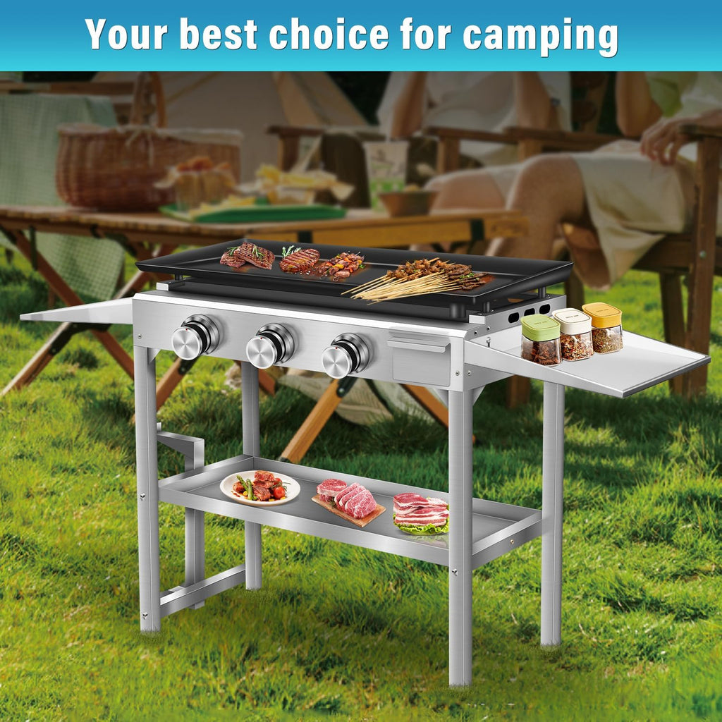 Li Zhen 3 Burner BBQ Gas Propane Grill and Griddle Combo,barbecue grill Stainless Steel BBQ Gril for Outdoor Cooking Kitchen, Garden and Patio Backyard Barbecue