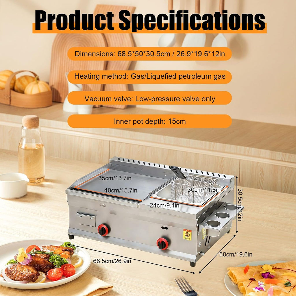 Commercial Gas Cooker Flat Top Gas Griddle Fryer, Professional Frying Unit With Consistent Heat Output for Food Truck and Street Food(Home-Use)