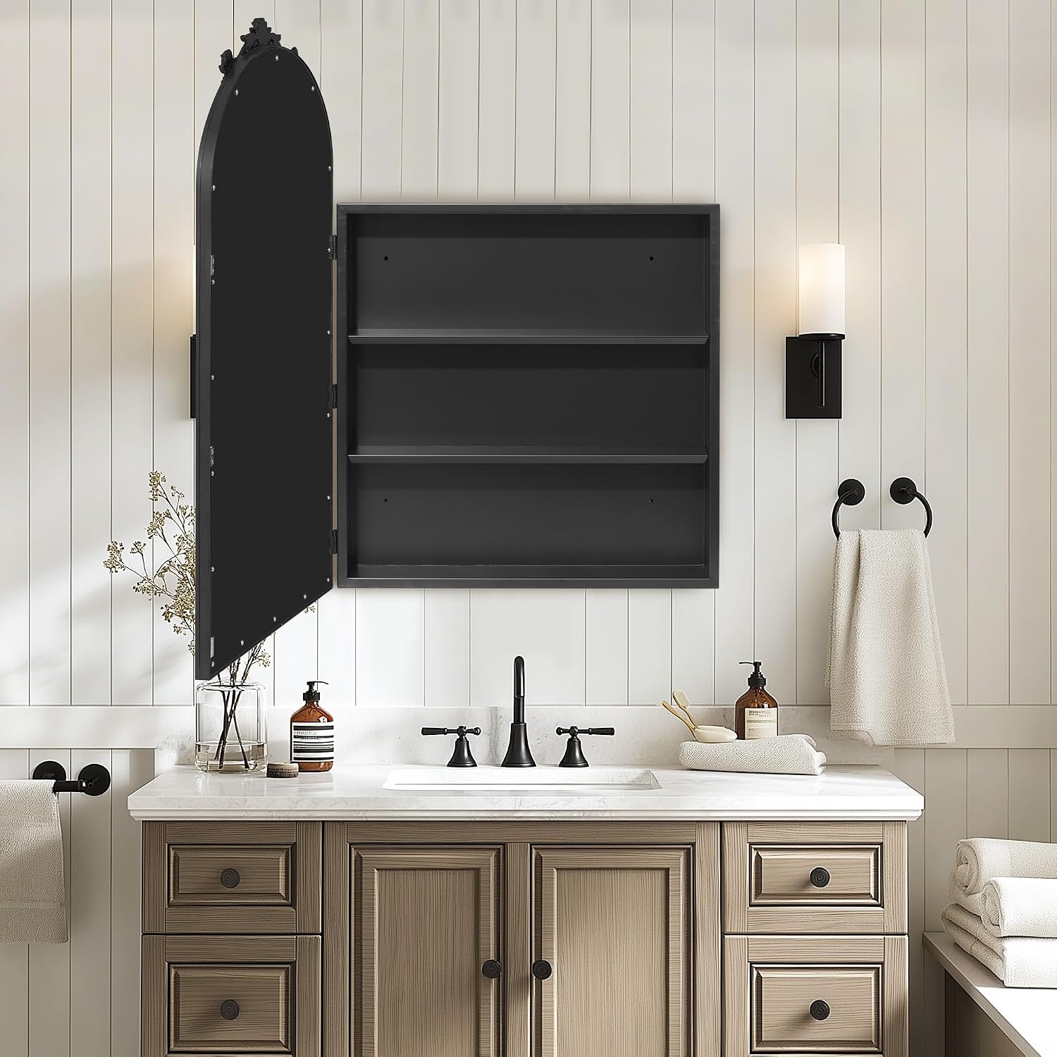 SogesHome 24x36 in Medicine Cabinet with Mirror for Bathroom, Wall Mount Mirror with Storage & 2 Adjustable Shelves for Entryway Hallway Bathroom, Black