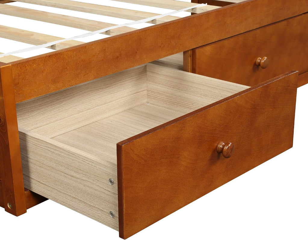SOFTSEA Twin Size Wood Platform Bed Frame with 2 Storage Drawers, Twin Platform Bed with Slats Support, Without Headboard for Kids Guest, Save Space