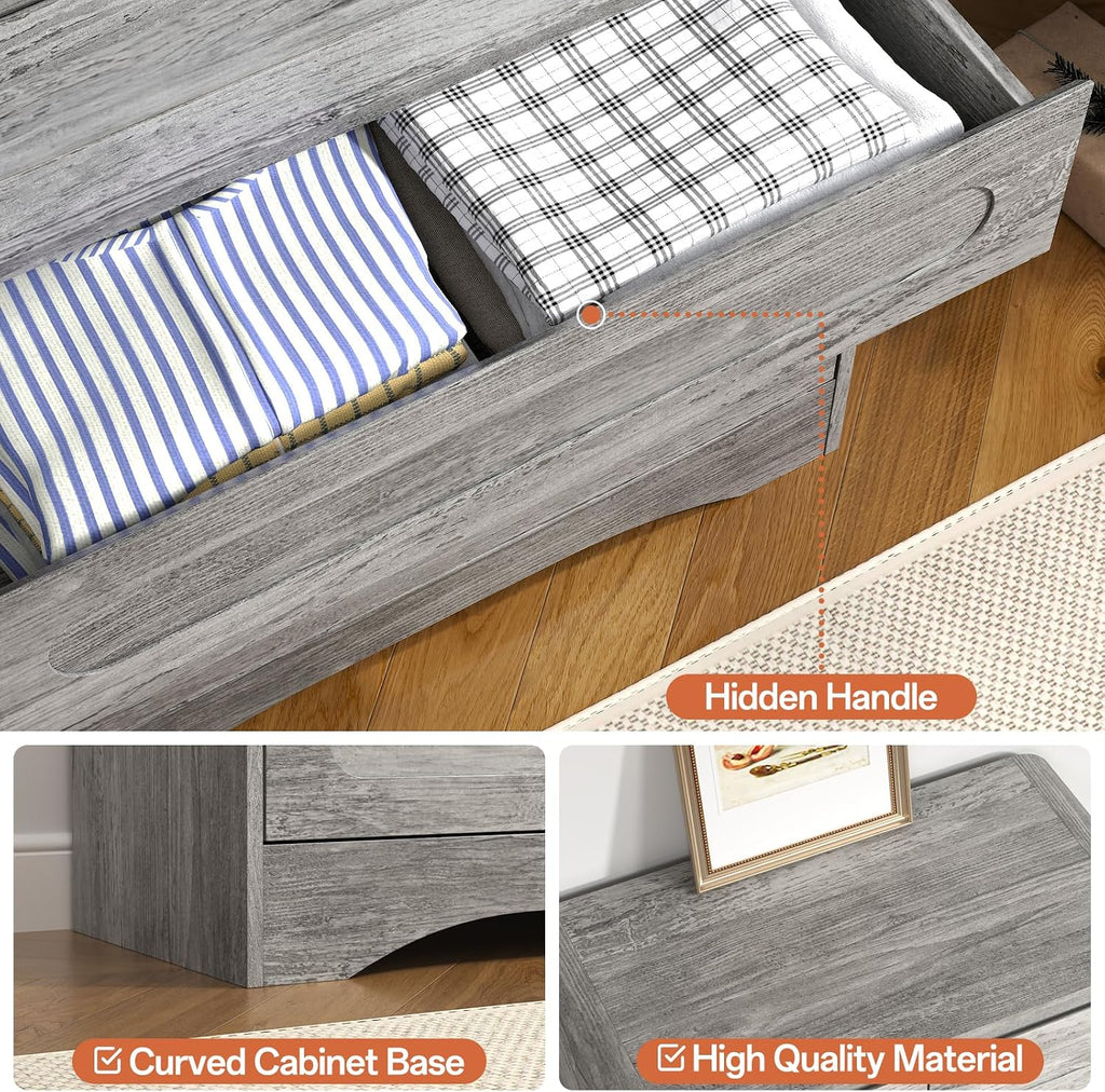 3 Piece Bedroom Set, Dresser and Nightstand Sets for Bedroom, Wood 6 Drawer Dresser & Night Stand Set of 2, Tall Chest of Drawers Modern Storage Cabinet Bedroom Furniture Set, Grey