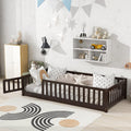 i-POOK Twin Size Wood Montessori Bed Frame with Wood Slats, Fence & Door for Children Girls and Boys, Espresso (with Bed Slats)