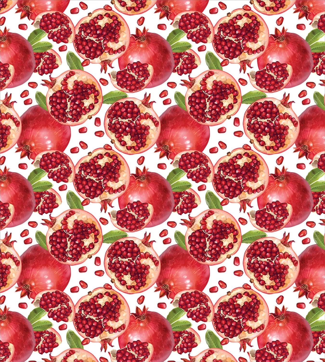 Ambesonne Harvest Duvet Cover Sets, Exotic Tropical Pattern Complete and Peeled Pomegranates Image with Leaves, Bedding Set with 2 Duvet Covers & 4 Pillowcases, 2 Pack Queen Size, White and Vermilion