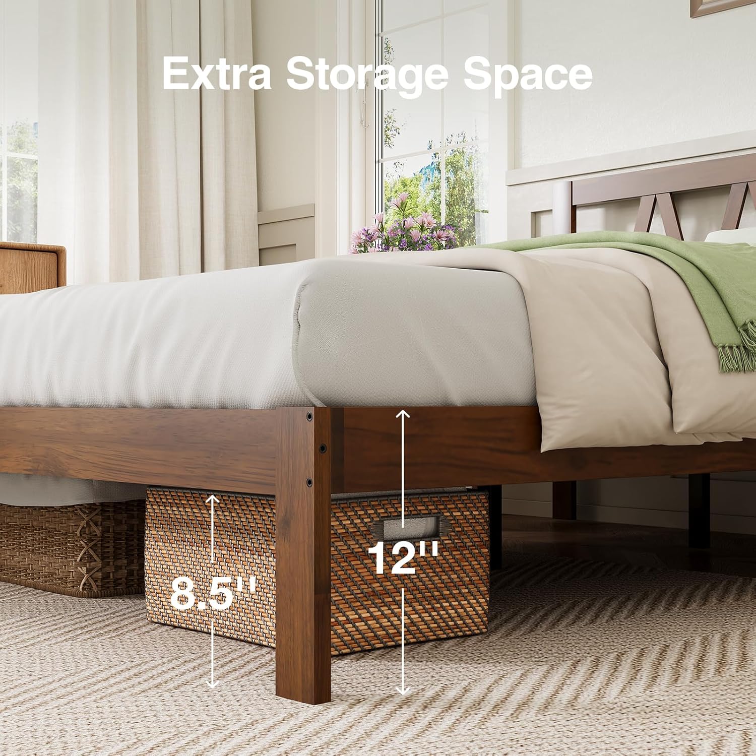 Novilla 12 Inch Full Size Bed Frame Full Bed Frames with Headboard Solid Wooden BedFrame Foundation, No Box Spring Needed, Easy Assembly, Walnut