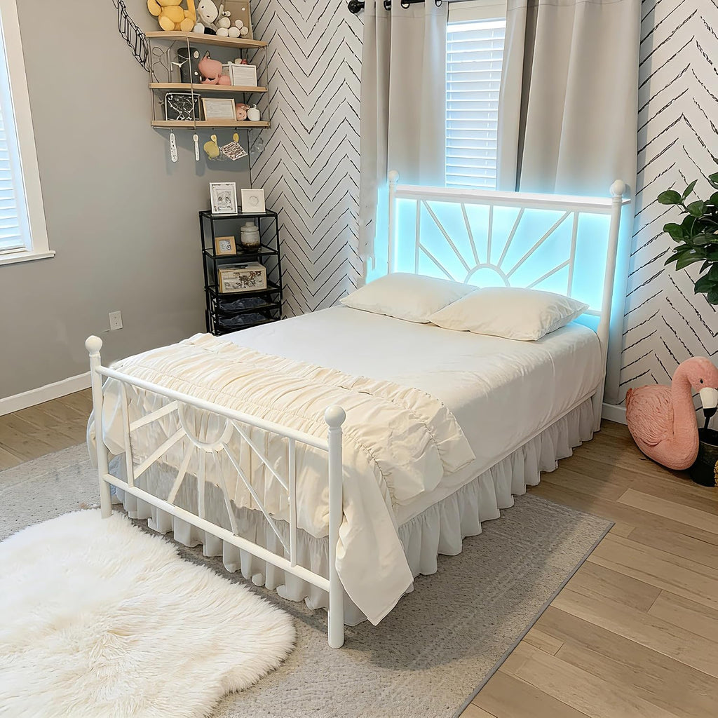 Homkdom 14 inch Twin Metal Platform Bed Frames with Headboard and Footboard, Victorian Twin Bed Frame with Under Bed Storage/No Box Spring Needed/Easy Assembly, White