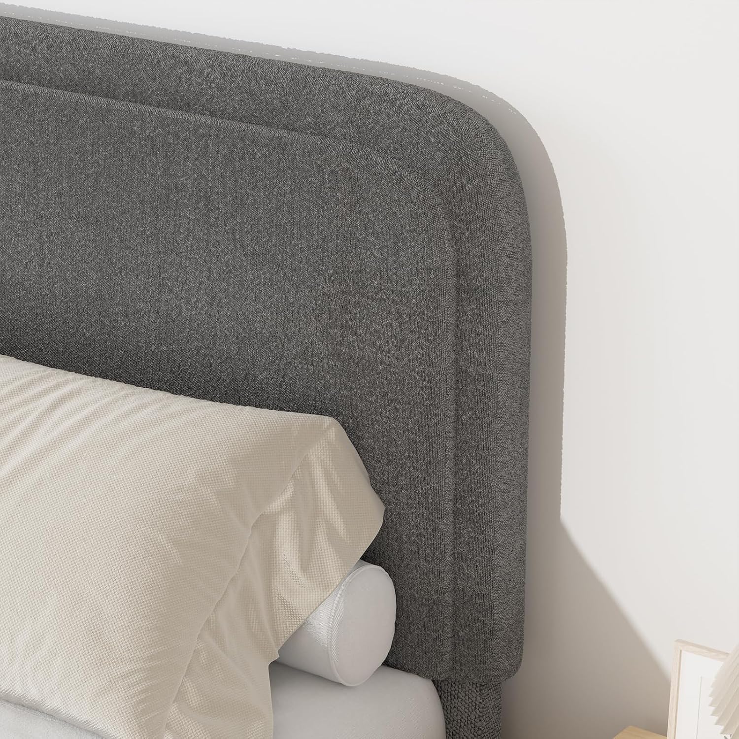 BarnFurin Twin Size Bed Frame, Boucle Upholstered Platform Bed Frame, Soft Rounded Corners, No Box Spring Required, Easy Assembly, Grey