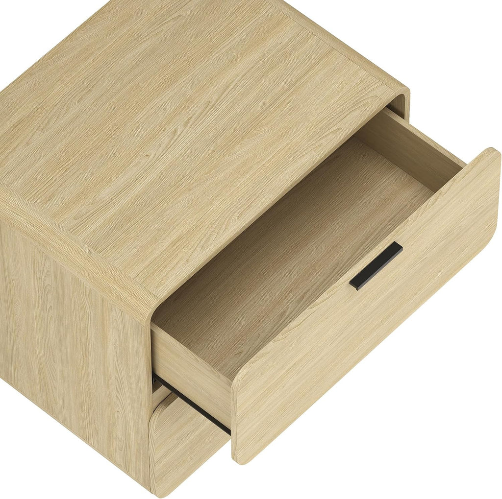 Manhattan Comfort Chrystie Fluted Nightstand 26' Bedside Table with 2 Full Extension Drawers and Metal Handles, Rounded Corners, Wood Grain Finish, Set of 2 for Bedroom or Living Room in Natural